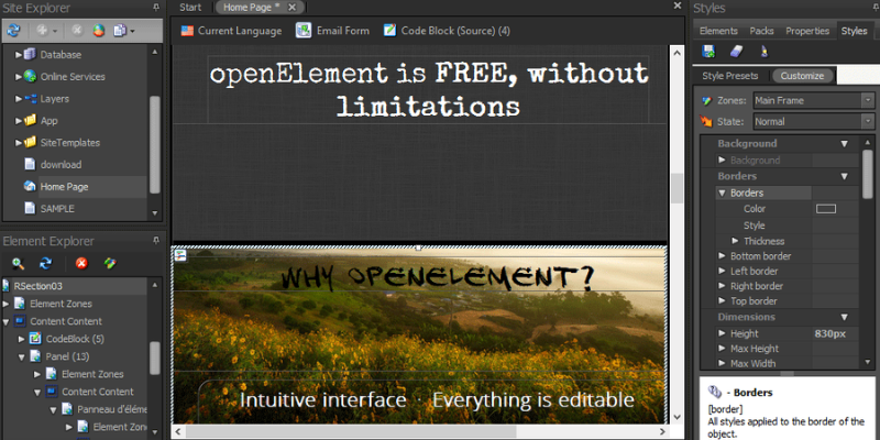 openElement- Công cụ thiết kế Web sinh động