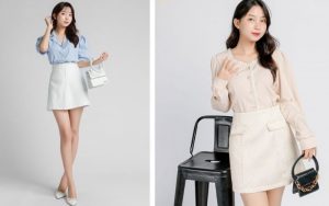 Chân váy juyp A phối cùng áo sơ mi
