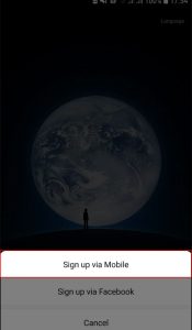 chọn sign up via mobile