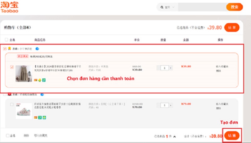 tạo đơn đặt hàng taobao