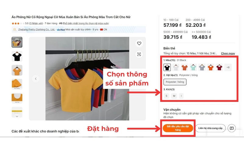 tiến hành đặt hàng