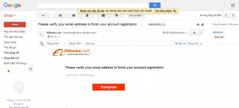 mở email nhấn xác nhận