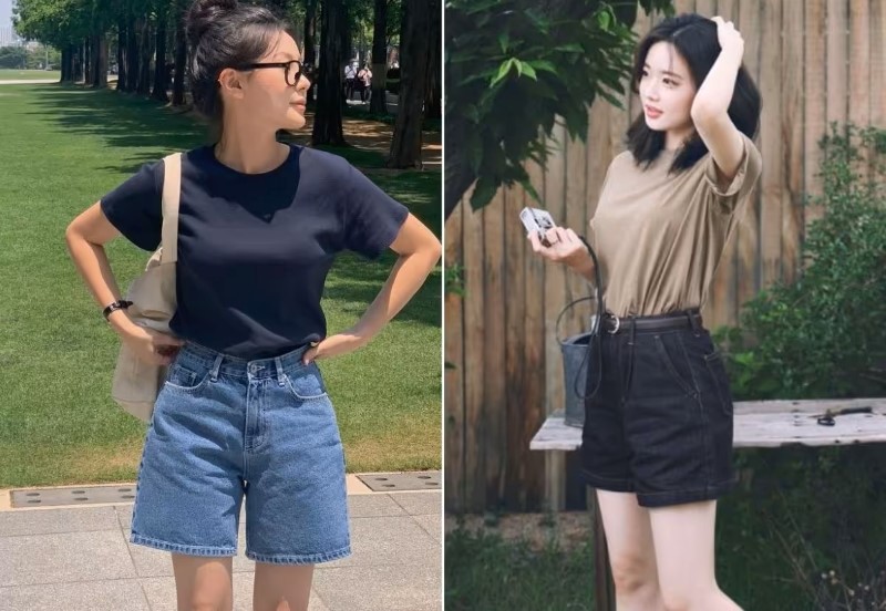 Mix áo thun cùng quần short jean năng động