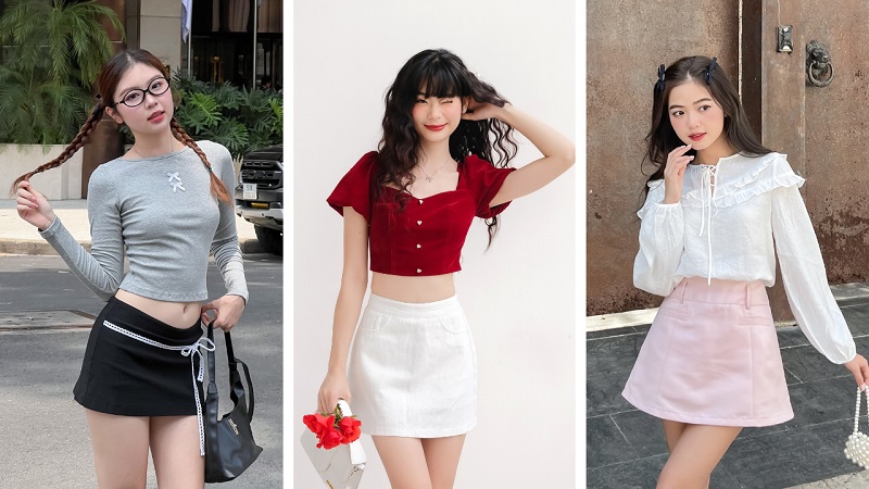 Phối đồ Tết cho nữ với chân váy ngắn